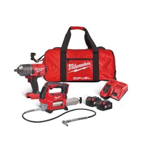 Milwaukee M18FPP2AI-502B 18v M18GG Grease Gun & M18FHIWF12 High Torque 1/2 Impact Wrench Kit